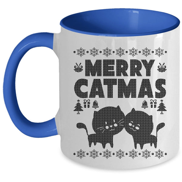 Cute Gift For Cat Lovers Coffee Mug, Merry Catmas Accent Mug