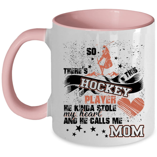 He Calls Me Mom Coffee Mug, This Hockey Player Kinda Stole My Heart Accent Mug
