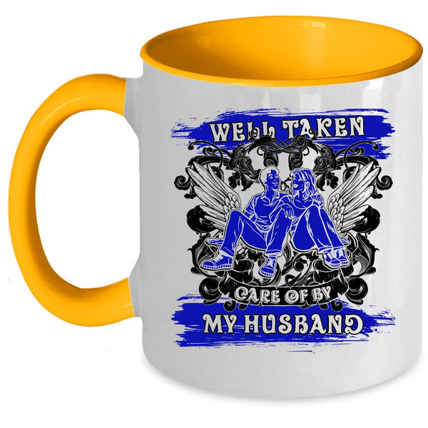 Awesome Wife Coffee Mug, Well Taken Care Of My Husband Accent Mug