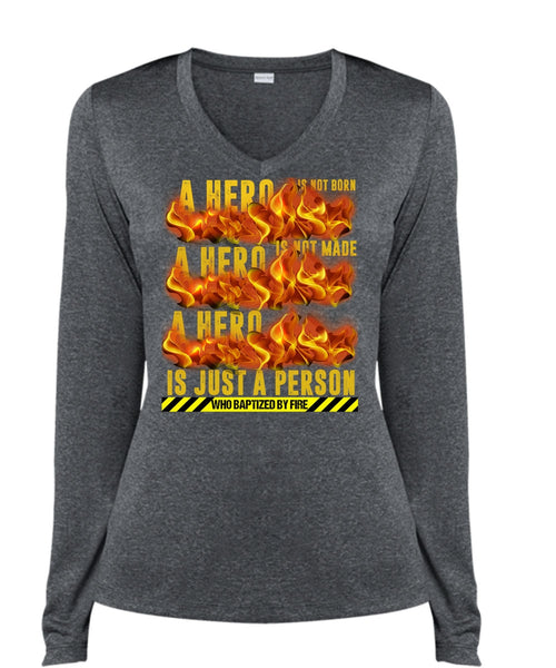 Who Baptized By Fire T Shirt, Being A Cooker T Shirt, Cool Shirt (Ladies LS Heather V-Neck)
