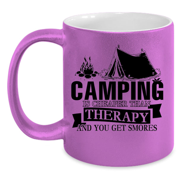 Funny Outdoor Coffee Mug, Camping Is Cheaper Than Therapy Accent Mug
