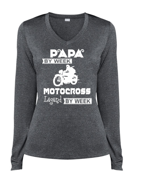 Papa By Week Motocross Legend By Week T Shirt, Father's Day T Shirt (Ladies LS Heather V-Neck)