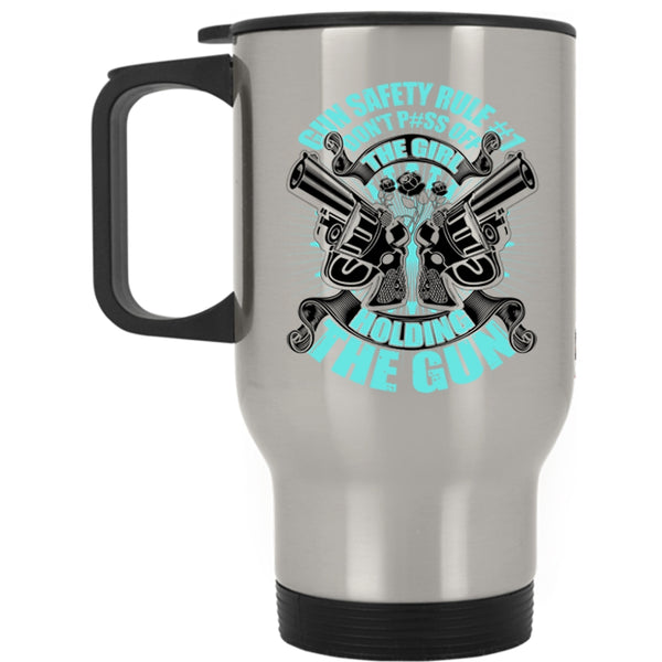 Funny Gift For Gunner Travel Mug, The Girl Holding The Gun Mug