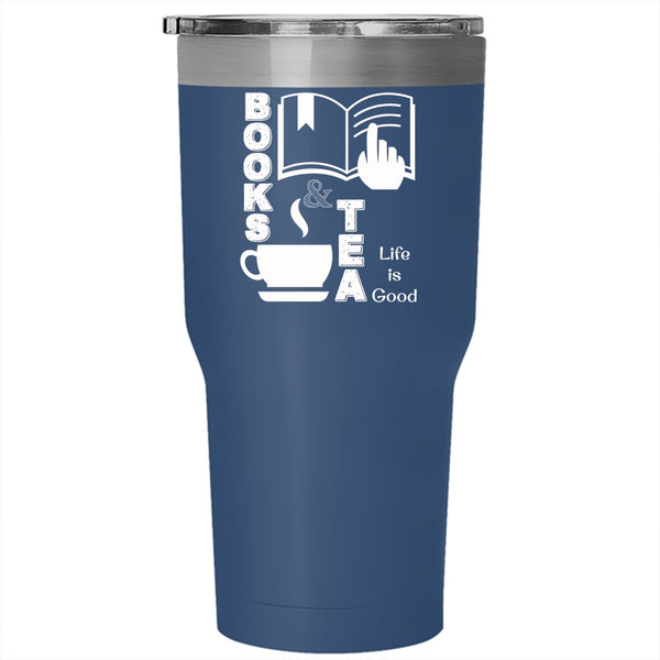 Books And Tea Tumbler 30 oz Stainless Steel, Life Is Good Travel Mug