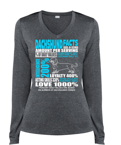 Dachshund Facts T Shirt, Dachshund Owned T Shirt, Cool Shirt (Ladies LS Heather V-Neck)
