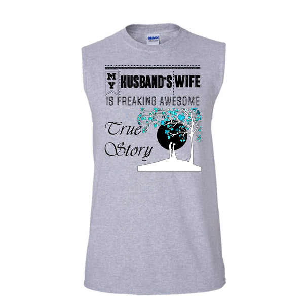 My Husband's Wife T Shirt, Coolest Wife T Shirt, Awesome t-shirts (Men's Cotton Sleeveless)