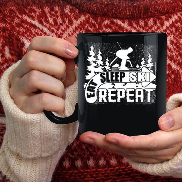 Eat Sleep Ski Repeat Coffee Mug, Outdoor Activity Coffee Cup