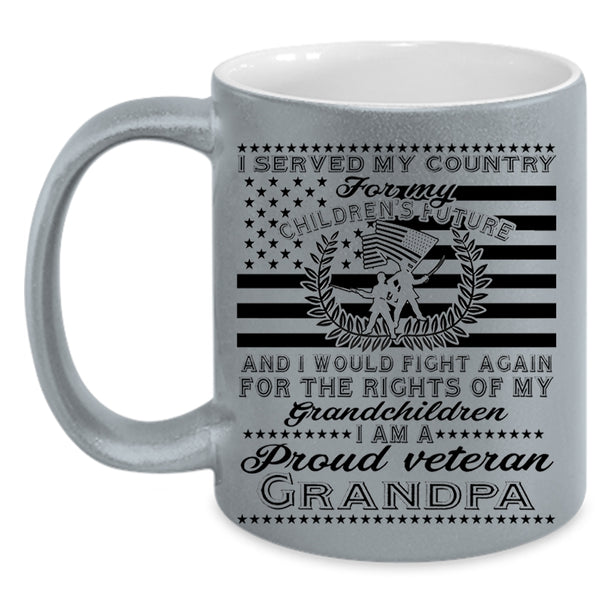 My Grandchildren Coffee Mug, I Am A Proud Veteran Grandpa Accent Mug