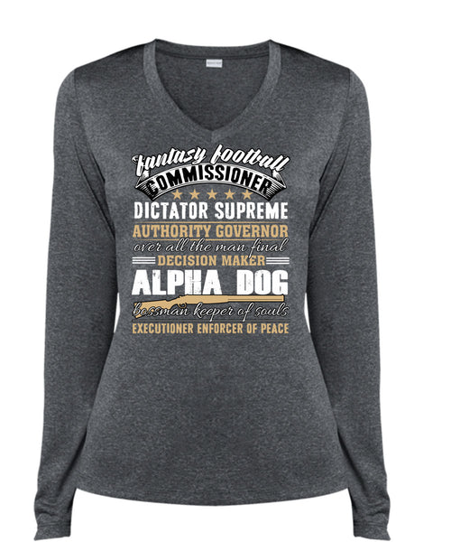 Decision Maker Alpha Dog T Shirt, Fantasy Football T Shirt, Cool Shirt (Ladies LS Heather V-Neck)