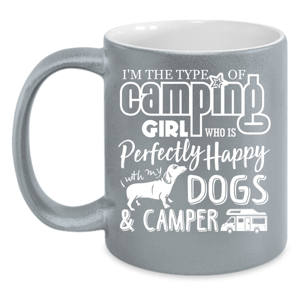 Camping Girl Coffee Mug, Happy With My Dogs And Camper Coffee Cup