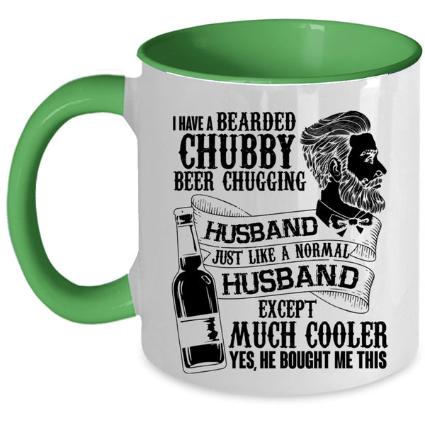 Cute Wife Coffee Mug, Bearded Chubby Beer Chugging Husband Accent Mug