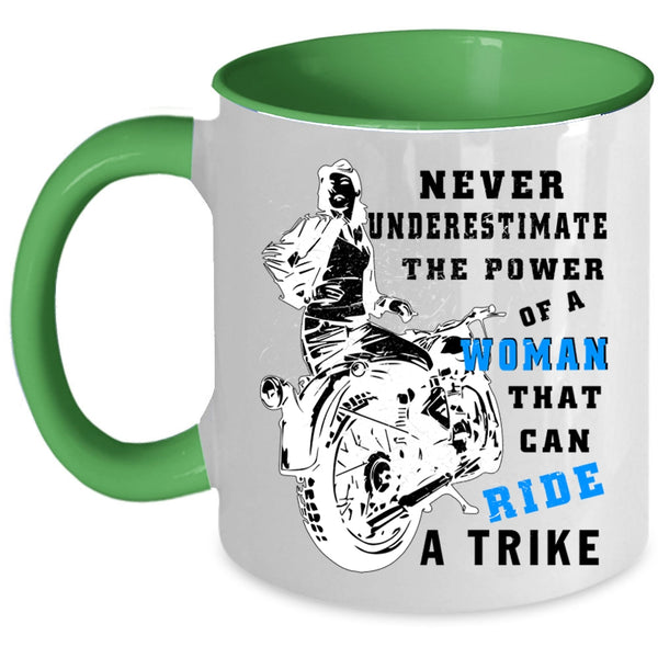 Cool Lady Coffee Mug, The Power Of A Woman Can Ride A Trike Accent Mug