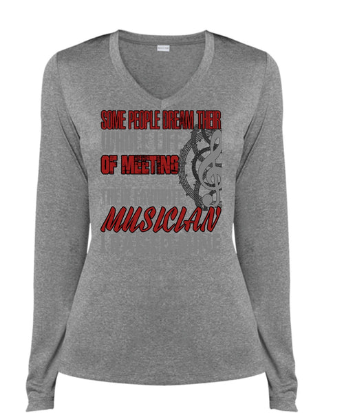 Meeting Their Favorite Musician T Shirt, Being A Musician T Shirt, Cool Shirt (Ladies LS Heather V-Neck)