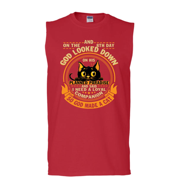 On The 8th Day T Shirt, God Made A Cat Tank Top (Men's Cotton Sleeveless)