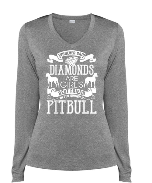 Never Owned A Pit Bull T Shirt, Diamonds Are Girl's Best Friend T Shirt, Cool Shirt (Ladies LS Heather V-Neck)