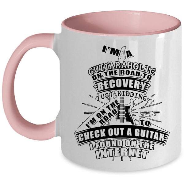 Funny Guitaraholic Coffee Mug, I'm A Guitaraholic On The Road Accent Mug
