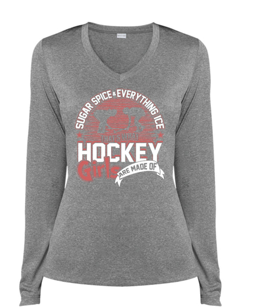 Hockey Girls T Shirt, Being A Hockey Player T Shirt, Cool Shirt (Ladies LS Heather V-Neck)