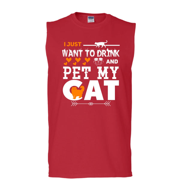 I Just Want To Drink And Pet My Cat Shirt, Cool Cat Shirt (Men's Cotton Sleeveless)