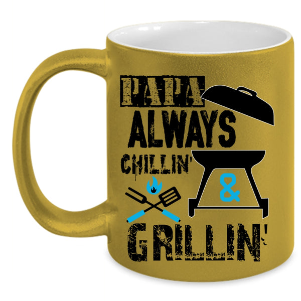 Awesome Papa Coffee Mug, Papa Always Chilling And Grilling Accent Mug
