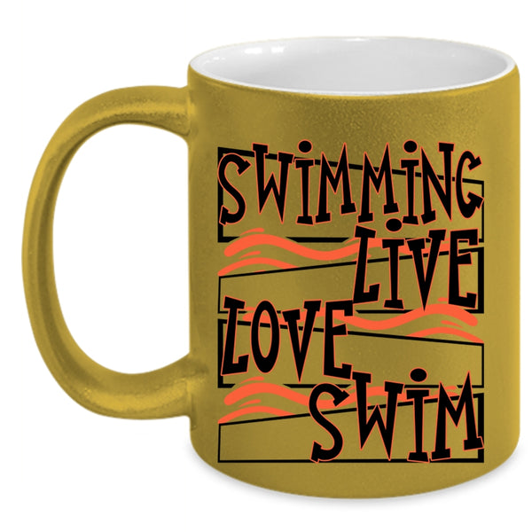 Cute Swimmer Coffee Mug, Swimming Live Love Swim Accent Mug