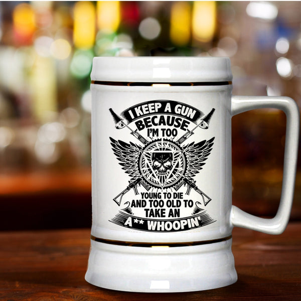 Cool Gift For Gunaholic Beer Stein 22oz, Funny Gun Owner Beer Mug