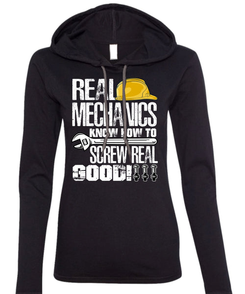 Real Mechanics T Shirt, Being A Mechanic T Shirt (Anvil Ladies Ringspun Hooded)