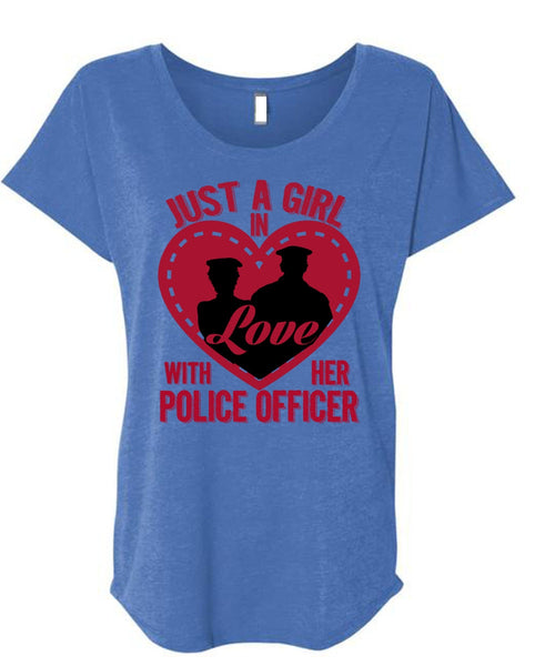 Just A Girl In Love With Her Police Officer T Shirt, Being A Police T Shirt, Cool Shirt (Ladies' Triblend Dolman Sleeve)
