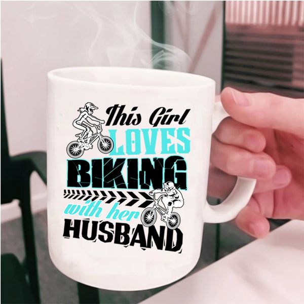 Gift For Wedding Coffee Mug, This Girl Loves Biking With Her Husband Cup