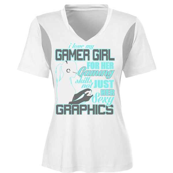 I Love My Gamer Girl T Shirt, Gaming Skills Not Just Her T Shirt, Cool Shirt (Ladies LS Heather V-Neck)
