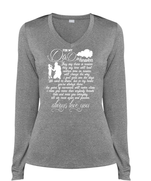 For My Dad In Heaven T Shirt, Love You T Shirt, Cool Shirt (Ladies LS Heather V-Neck)