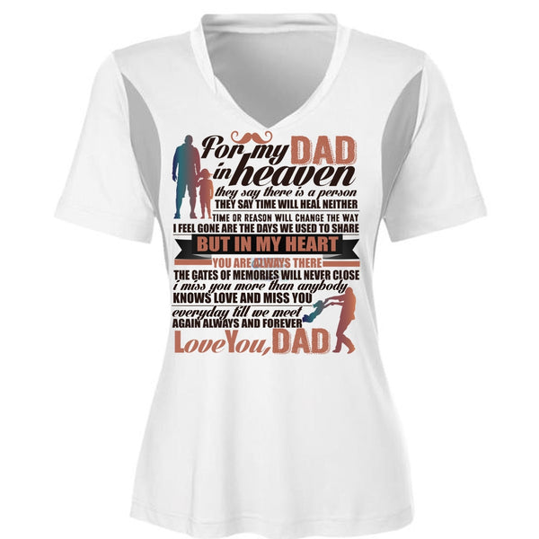 For My Dad In Heaven T Shirt, Love You Dad T Shirt, Cool Shirt (Ladies LS Heather V-Neck)