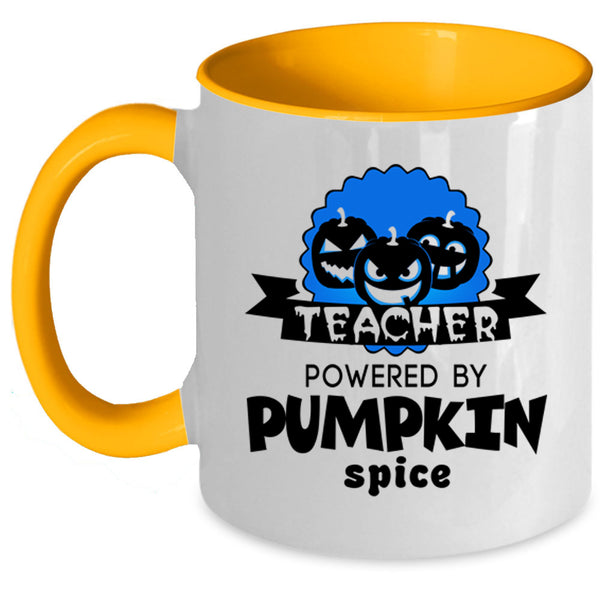 Cool Halloween Coffee Mug, Teacher Powered By Pumpkin Spice Accent Mug