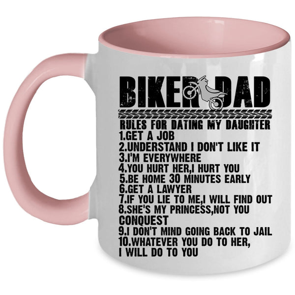Cool Biker Dad Coffee Mug, Biker Dad Rules For Dating My Daughter Accent Mug