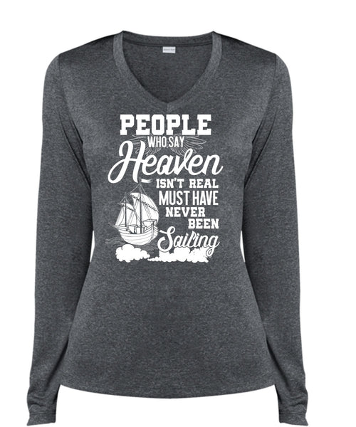 Never Been Sailing T Shirt, Being A Sailor T Shirt, Cool Shirt (Ladies LS Heather V-Neck)