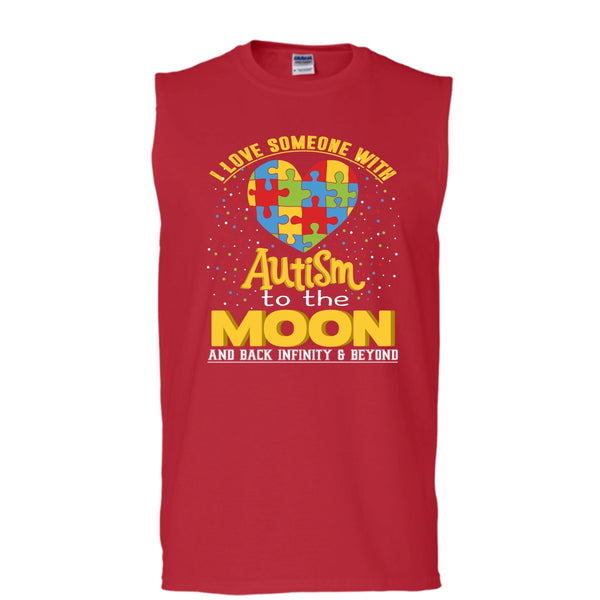 I Love Someone Autism T Shirt, To The Moon And Back Tank Top (Men's Cotton Sleeveless)