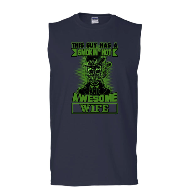 Smoking Hot And Awesome Wife T Shirt, Funny Husband Tank Top (Men's Cotton Sleeveless)