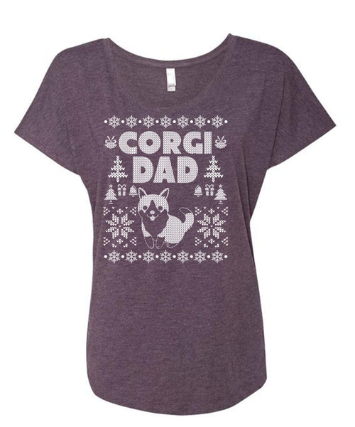 Corgi Dad T Shirt, I Love My Dog T Shirt, Cool Shirt (Ladies' Triblend Dolman Sleeve)