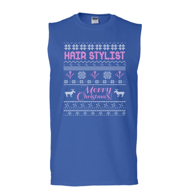 Hair Stylist Merry Christmas T Shirt, Coolest Hair Stylist T Shirt, Cool T Shirt (Men's Cotton Sleeveless)
