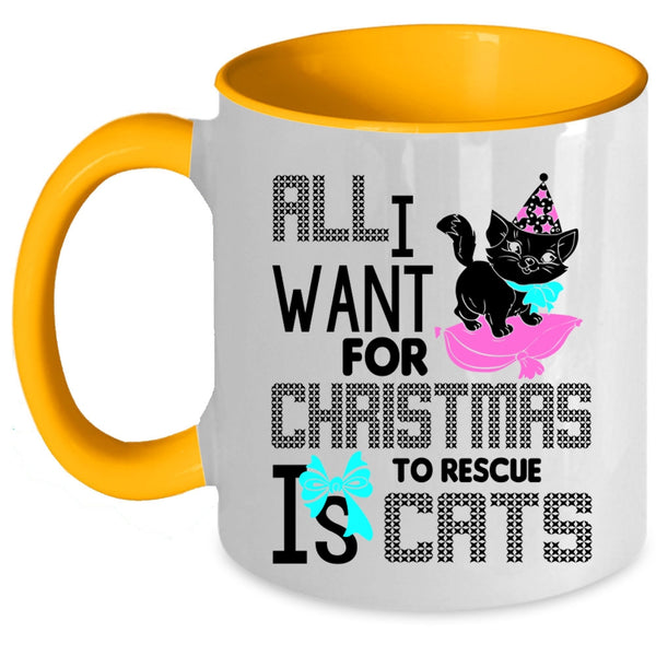 Cute Coffee Mug, All I Want For Christmas Is To Rescue Cats Accent Mug