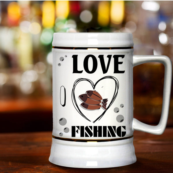 Lovely Gift For Fisher Beer Stein 22oz, Love Fishing Beer Mug