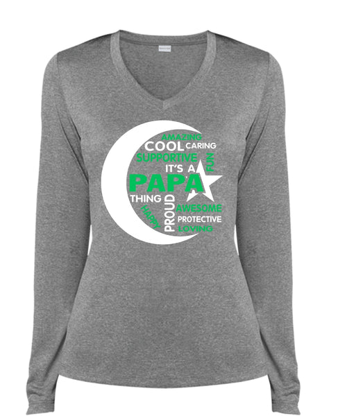 It's A Papa Thing Awesome T Shirt, Father's Day T Shirt, Supportive T Shirt (Ladies LS Heather V-Neck)