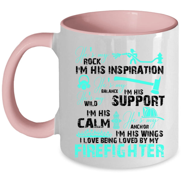 Firefighter's Girlfriend Coffee Mug, I Love Being Loved By My Firefighter Accent Mug