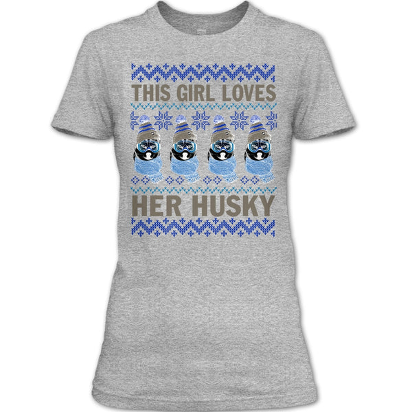 This Girl Loves Her Husky T Shirt, Husky Merry Christmas T Shirt
