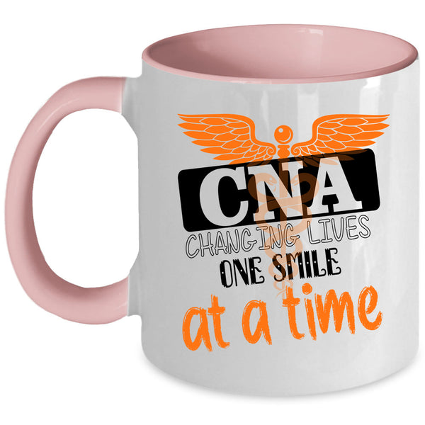 Cool Nurses Coffee Mug, CNA Changing Lives One Smile At A Time Accent Mug