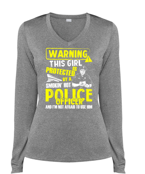 This Girl Is Protected By A Police Officer T Shirt, Being A Police T Shirt, Cool Shirt (Ladies LS Heather V-Neck)