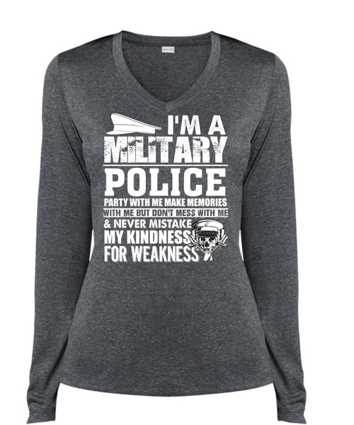 I'm A Military Police T Shirt, Being A Police T Shirt, Cool Shirt (Ladies LS Heather V-Neck)