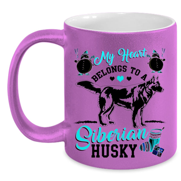 Funny Husky Coffee Mug, My Heart Belongs To A Siberian Husky Accent Mug