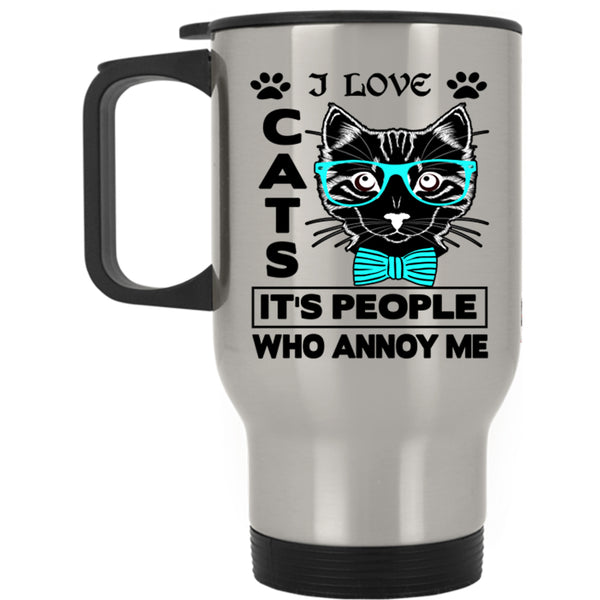 Cute Gift For Cat Lovers Travel Mug, I Love Cats Mug
