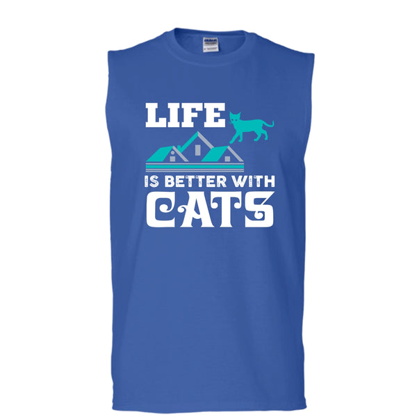 Life Is Better With Cats Shirt, I Am A Cat Lover Shirt (Men's Cotton Sleeveless)