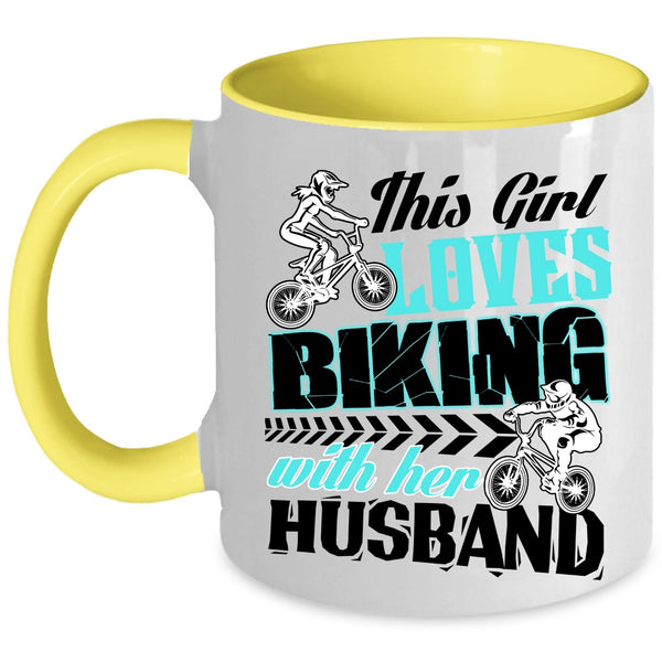 Gift For Wedding Coffee Mug, This Girl Loves Biking With Her Husband Accent Mug